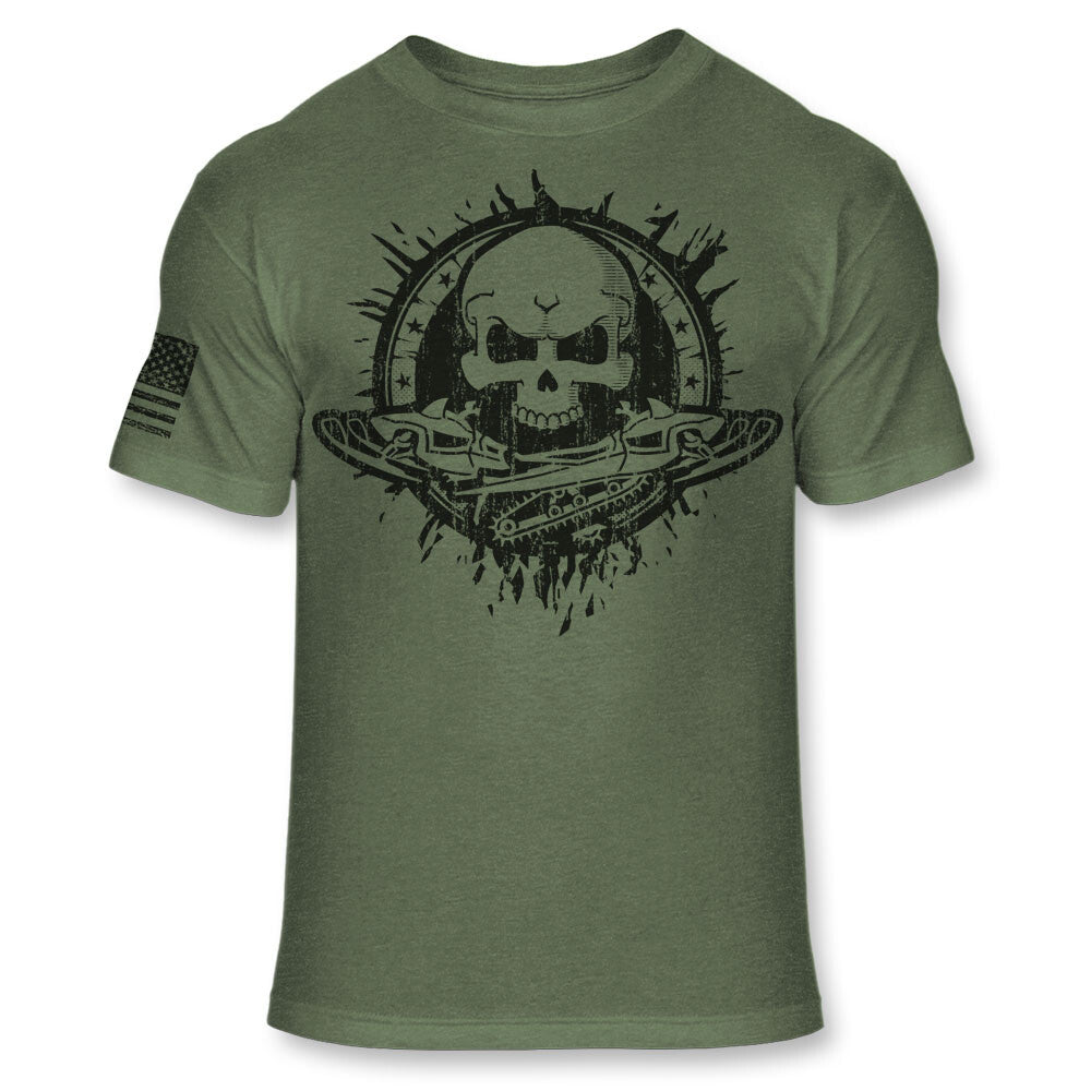 Snowmobile T Shirt - Snowmobiling Skull American Flag Soft Blend Shirt - A130