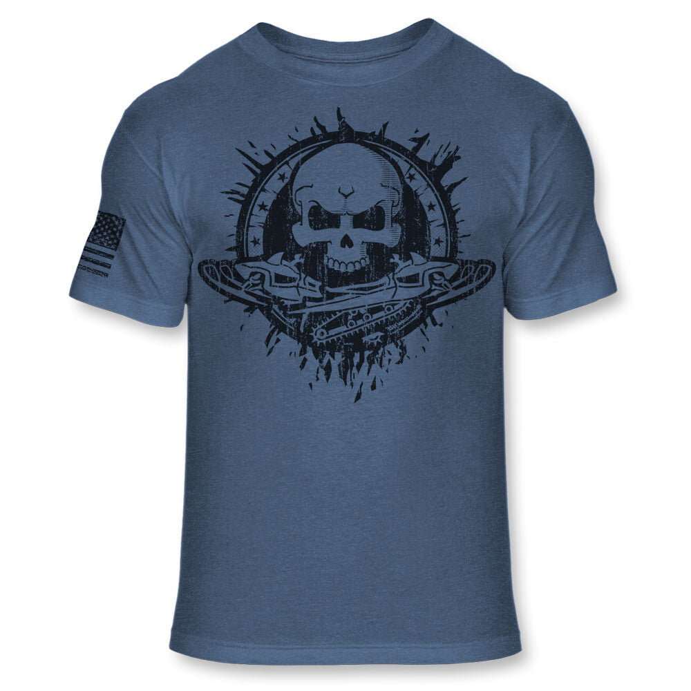 Snowmobile T Shirt - Snowmobiling Skull American Flag Soft Blend Shirt - A130