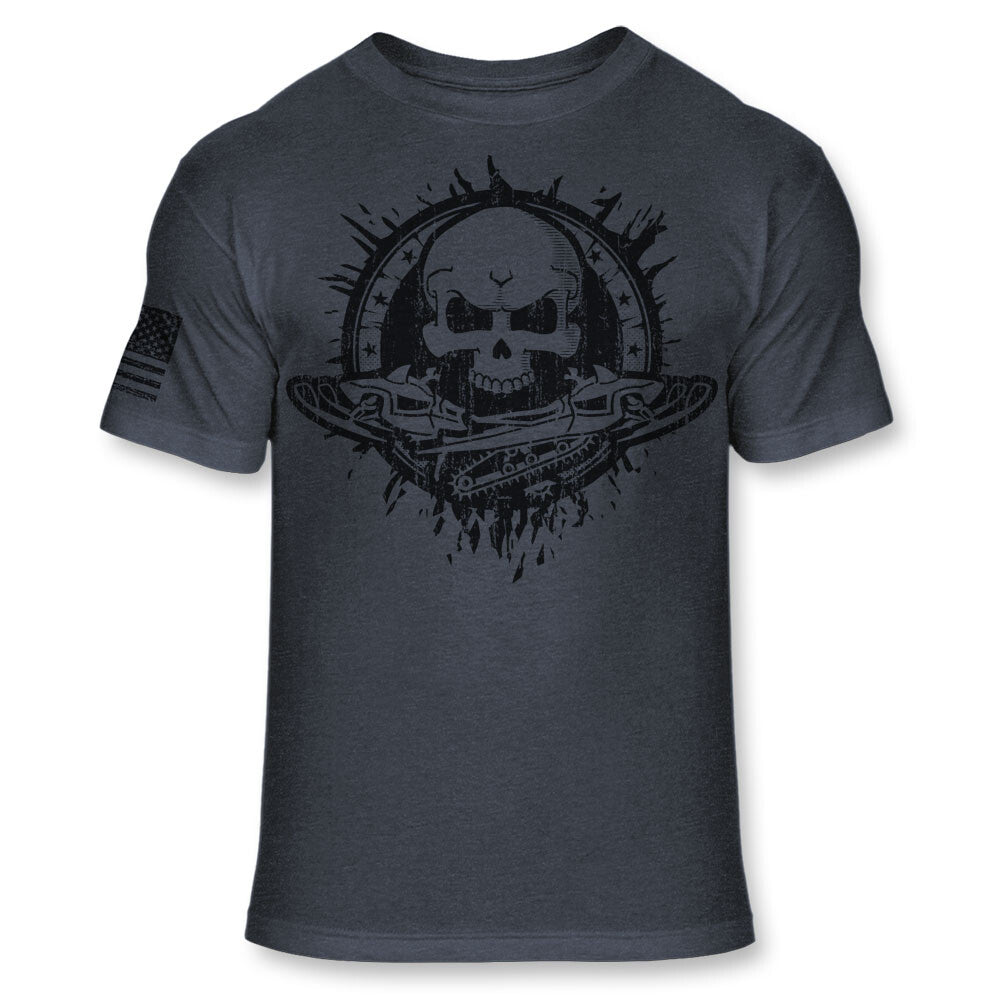 Snowmobile T Shirt - Snowmobiling Skull American Flag Soft Blend Shirt - A130