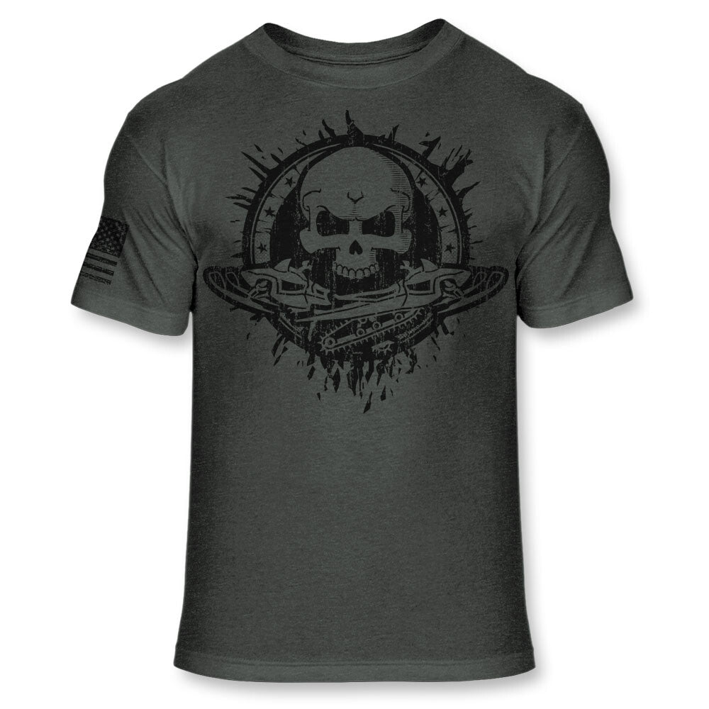 Snowmobile T Shirt - Snowmobiling Skull American Flag Soft Blend Shirt - A130