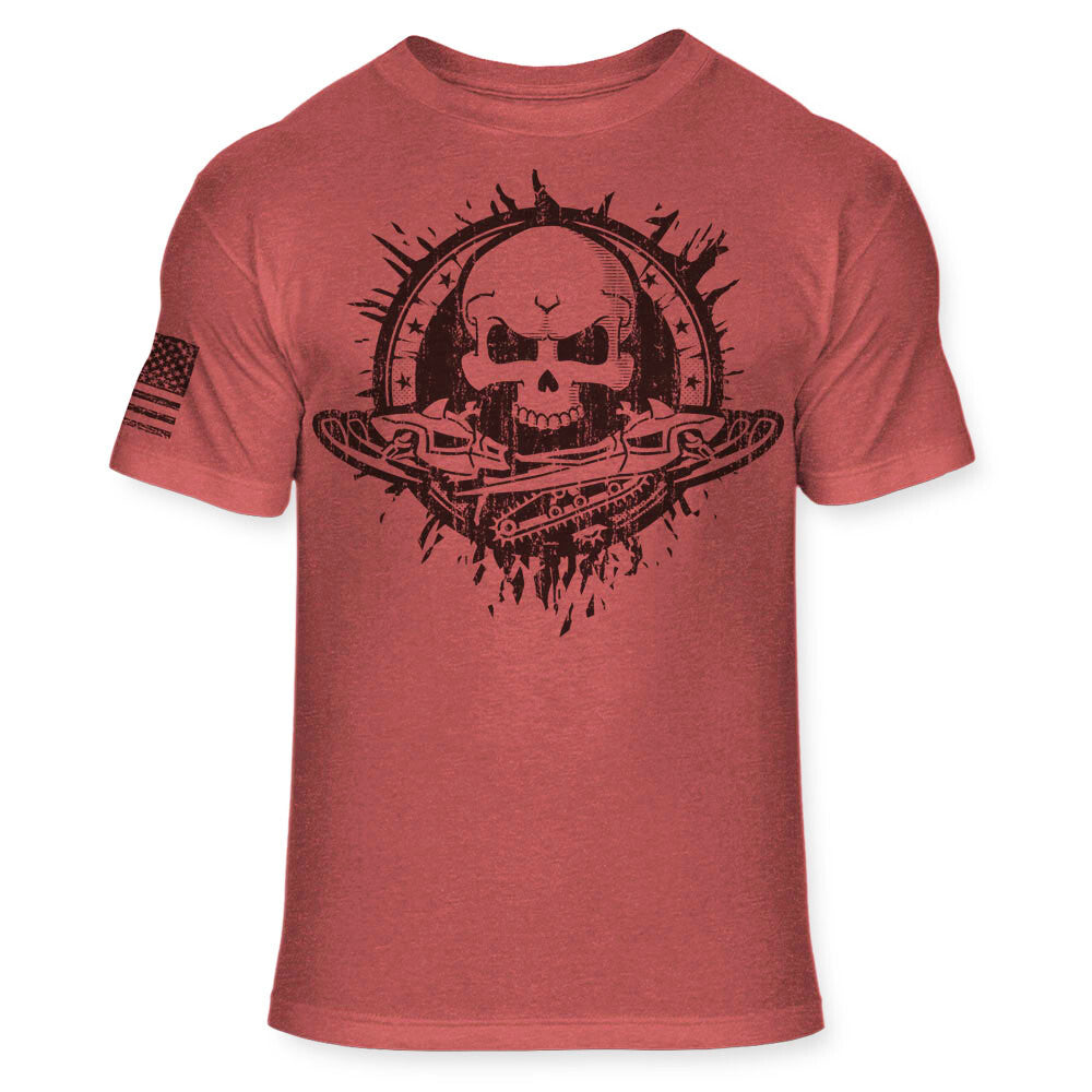 Snowmobile T Shirt - Snowmobiling Skull American Flag Soft Blend Shirt - A130