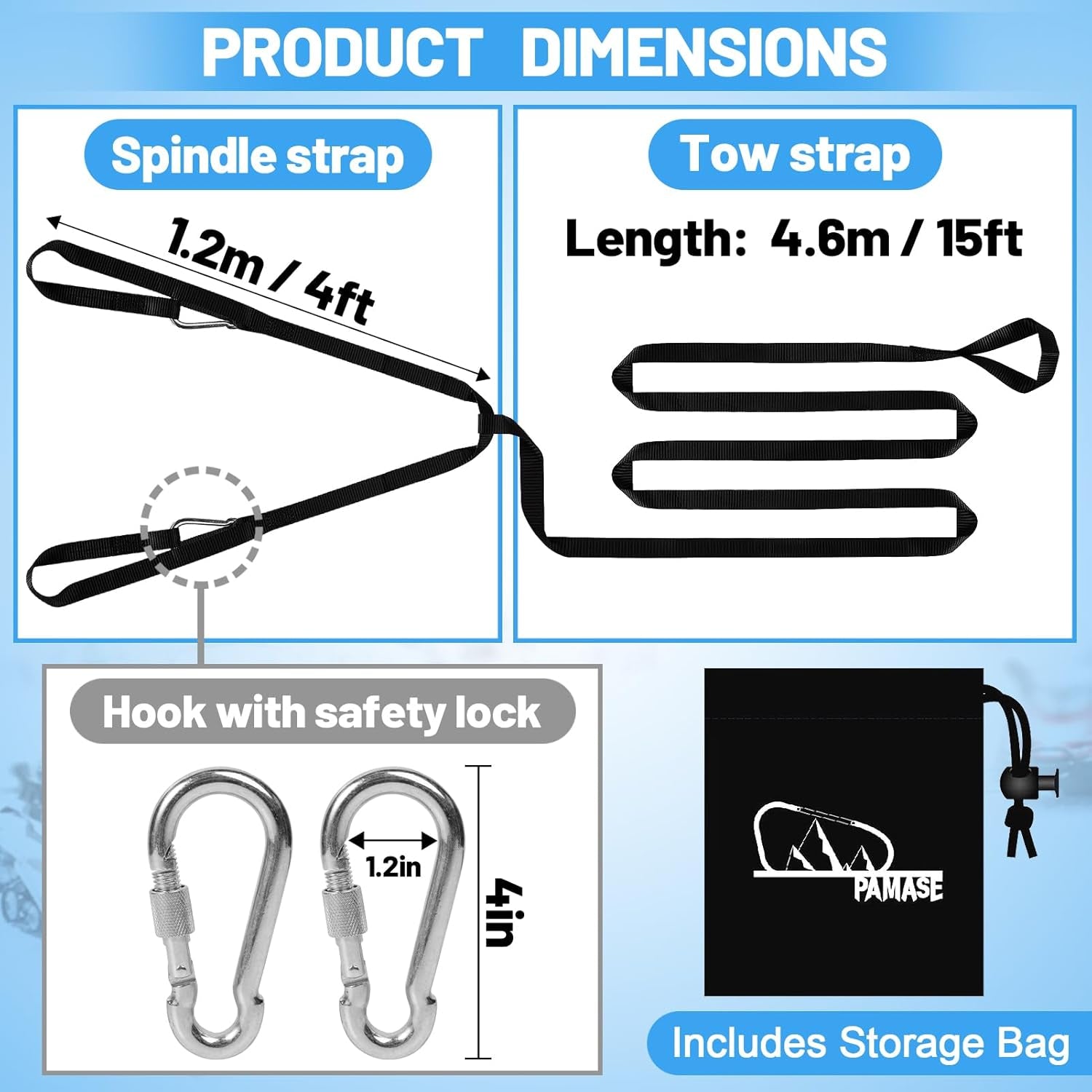 Extra Long 19Ft Snowmobile Tow Straps - 4400Lbs Break Strength Heavy-Duty ATV Towing Rope with Stainless Steel Hooks for Sled Snowboards Emergency Safety Tool Accessories Kit